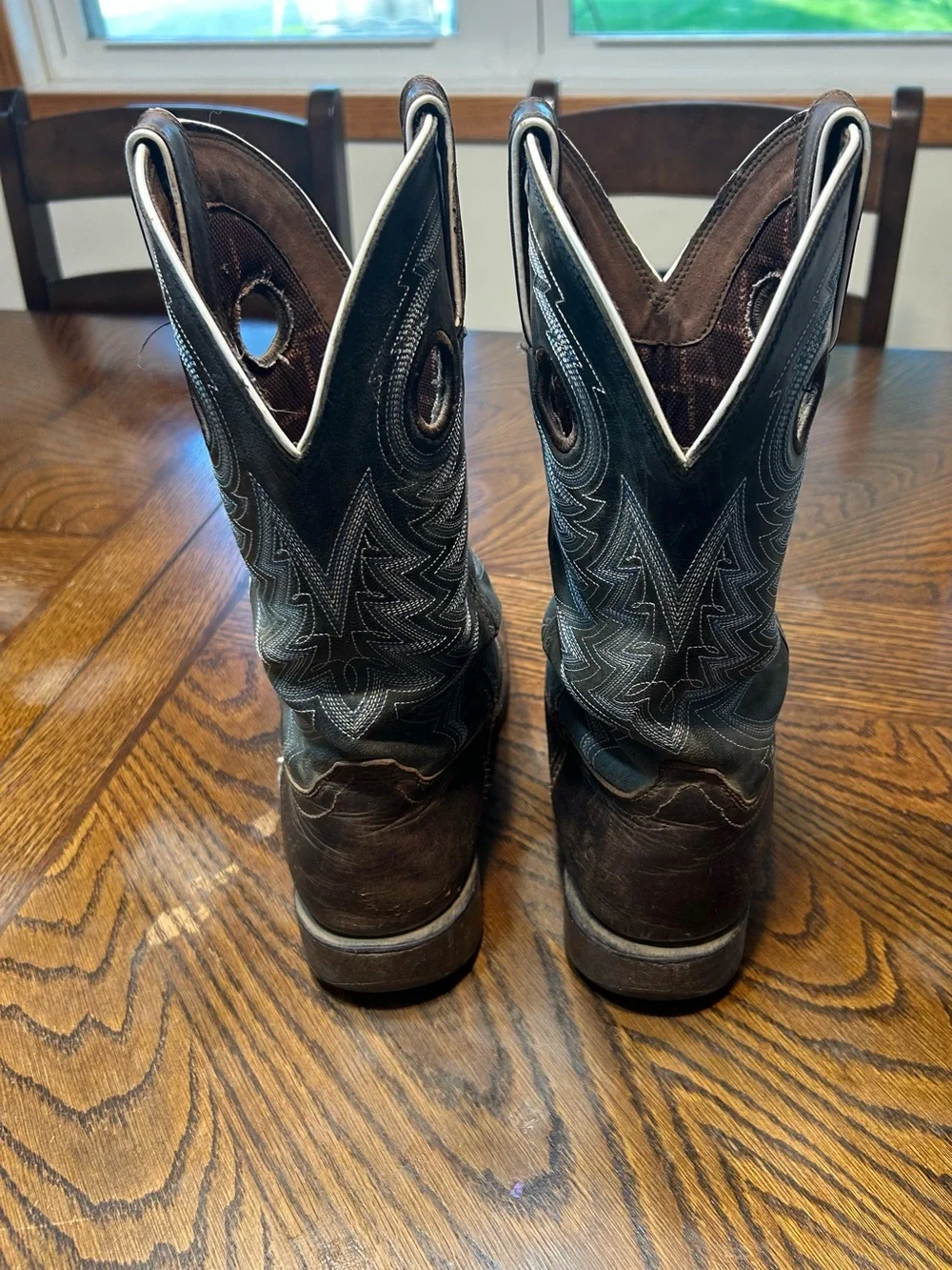 Durango Brown Leather Western Pull-On Cowboy Boots with Black Embroidered Shaft